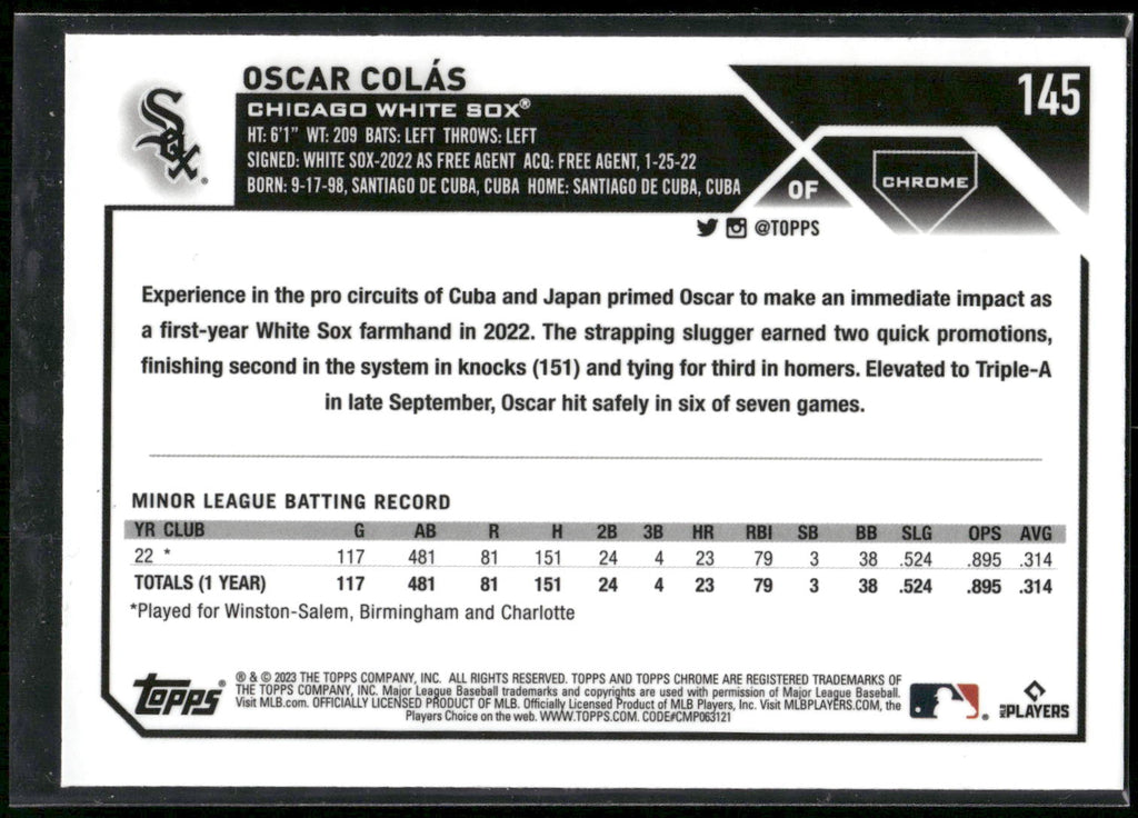 2023 Topps Chrome #145 Oscar Colás Sepia Refractors