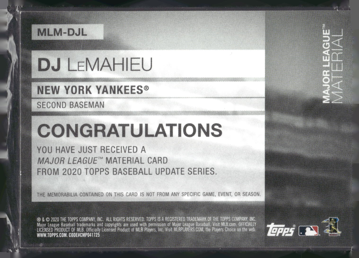 2020 Topps Update #MLM-DJL DJ LeMahieu Major League Material Relics
