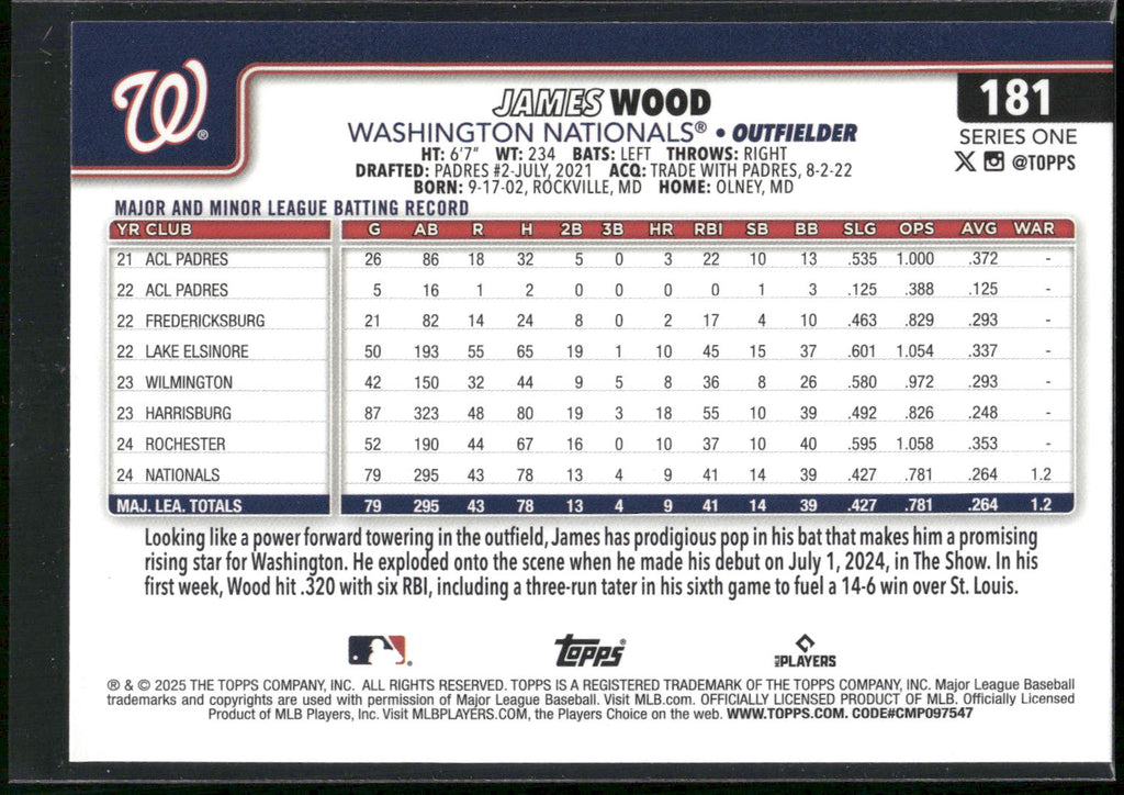 2025 Topps #181 James Wood Spring Training