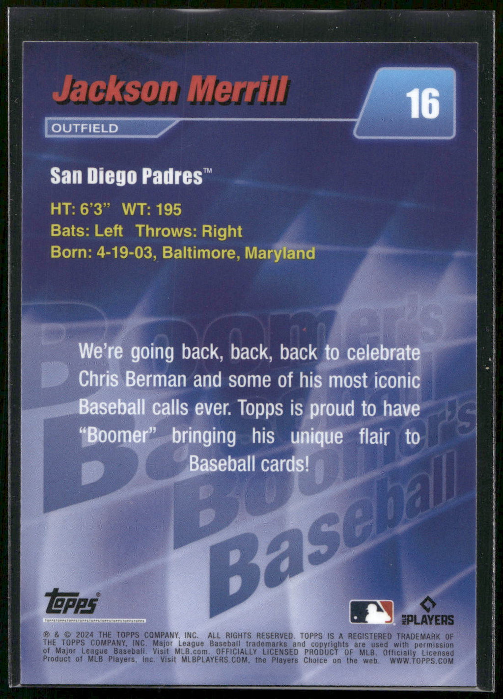 2024 Topps x Chris Berman: Boomer's Baseball #16 Jackson Merrill