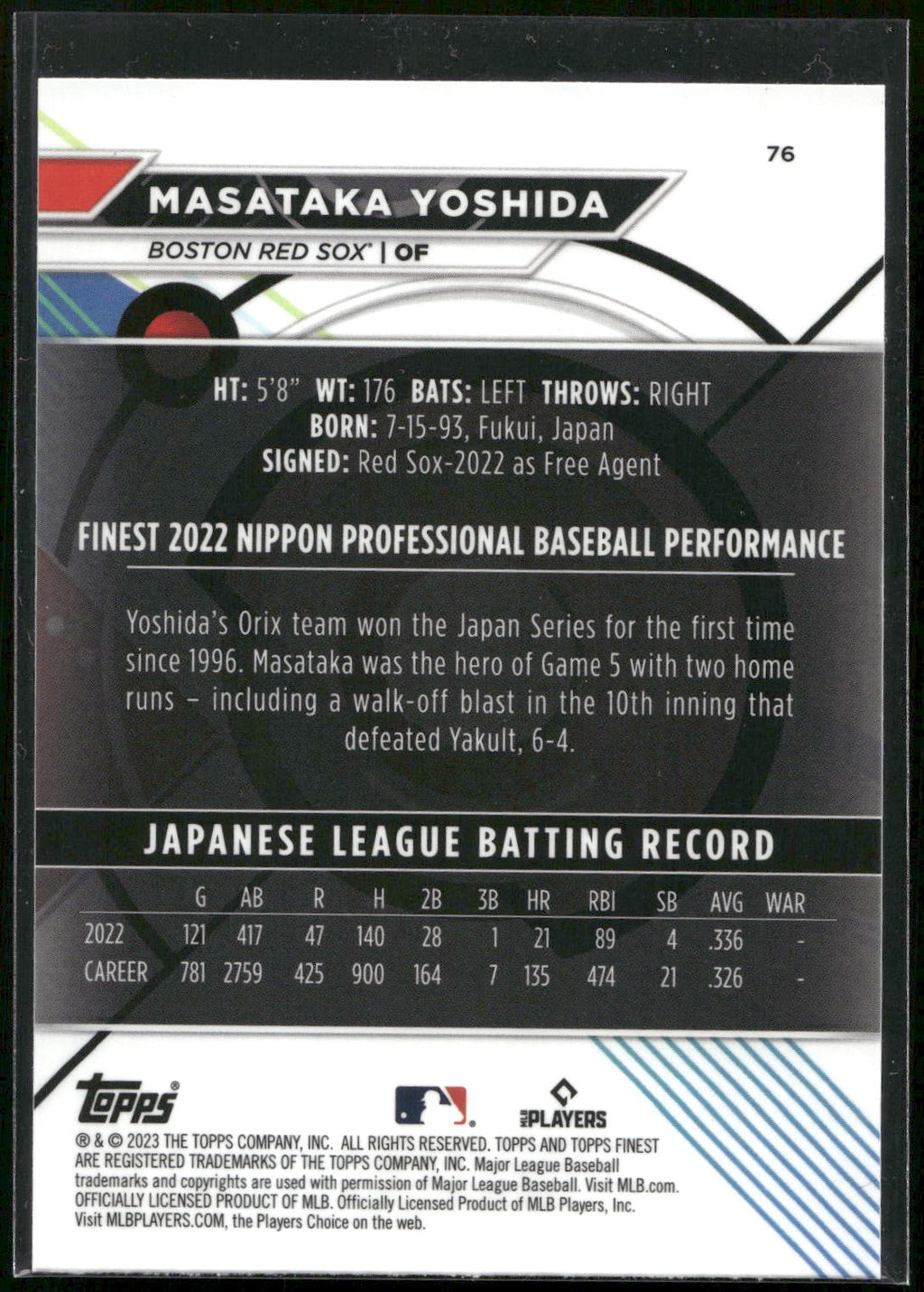 2023 Finest #76 Masataka Yoshida
