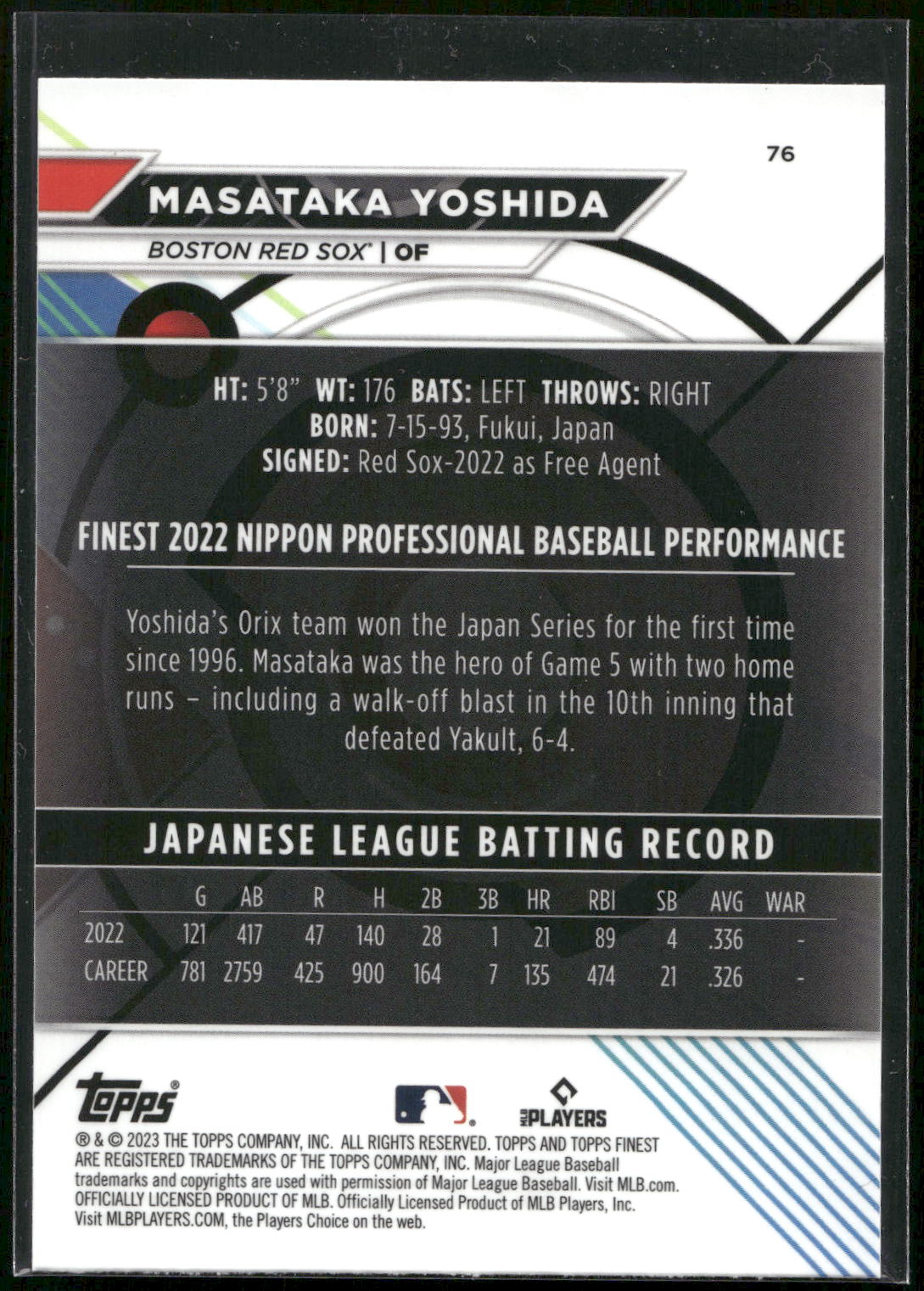 2023 Finest #76 Masataka Yoshida