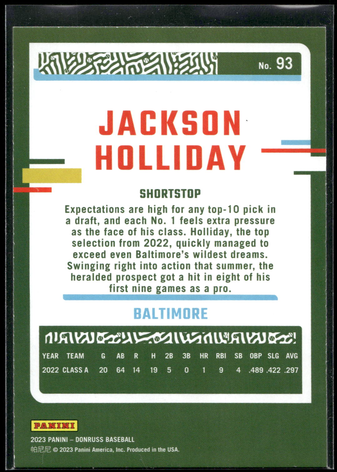 2023 Donruss #93 Jackson Holliday Holo Blue