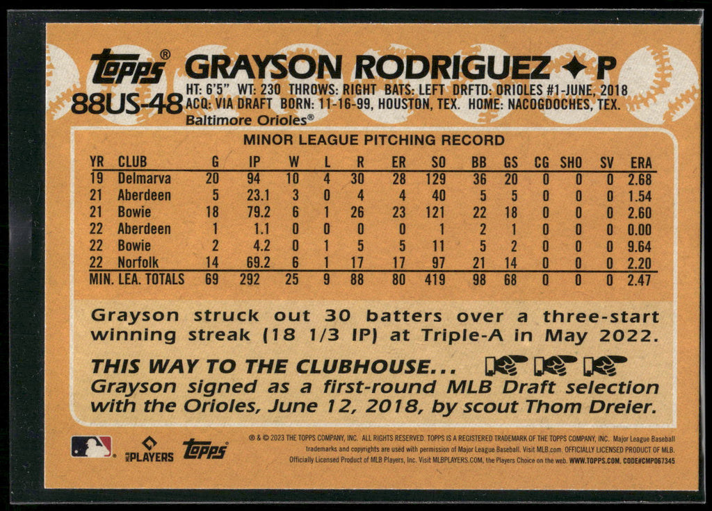 2023 Topps Update #88US-48 Grayson Rodriguez 1988 Baseball 35th