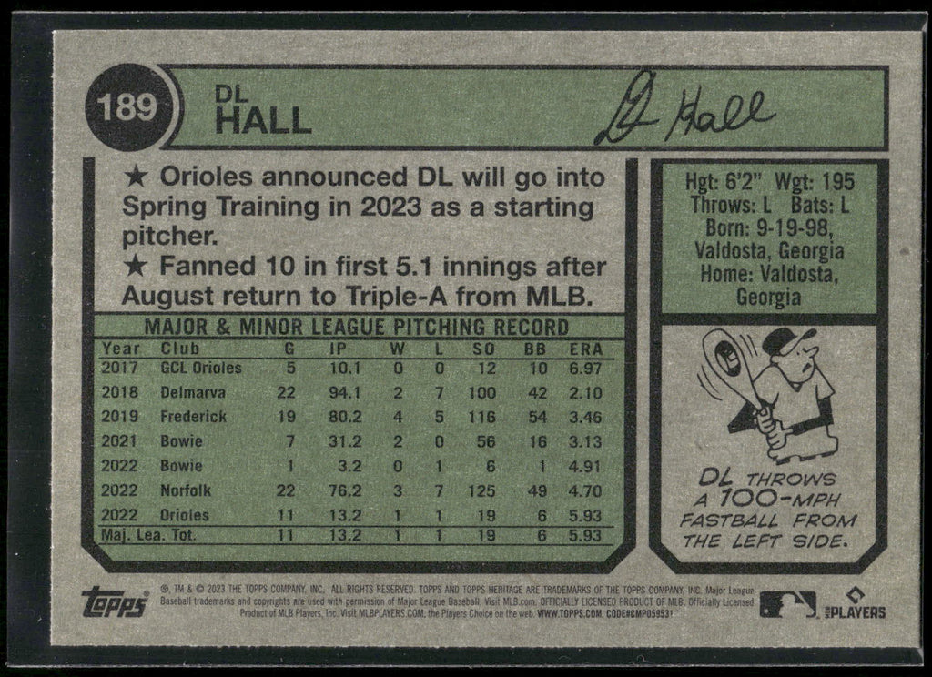 2023 Topps Heritage #189 DL Hall