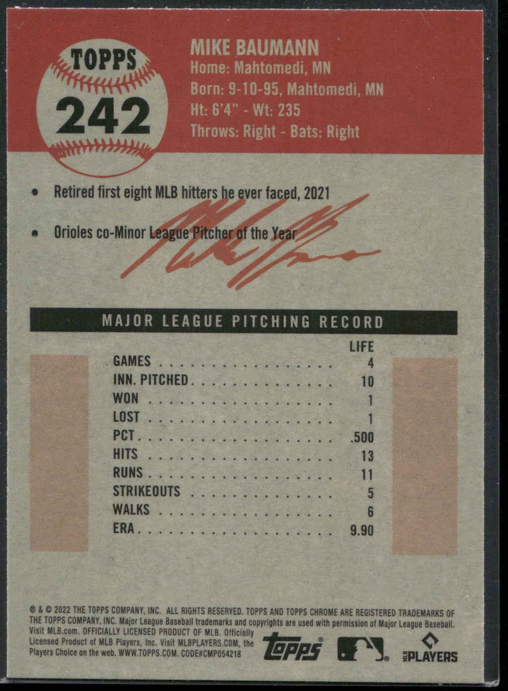 2022 Topps Chrome Platinum Anniversary #242 Mike Baumann