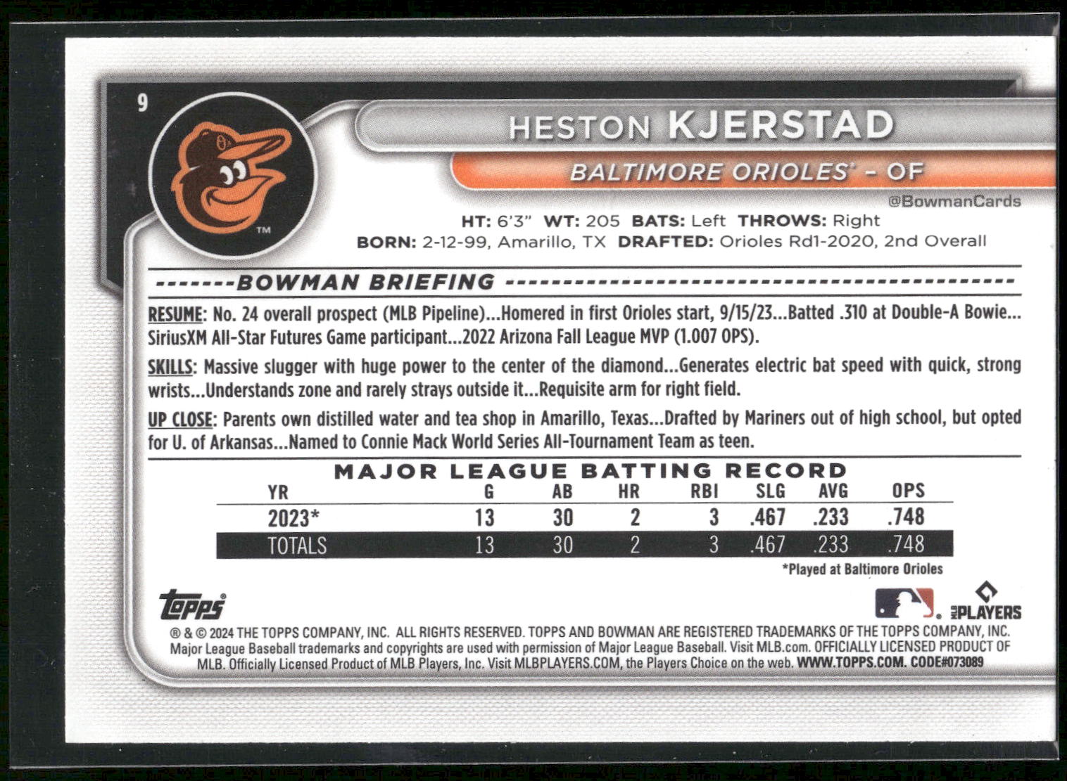 2024 Bowman #9 Heston Kjerstad