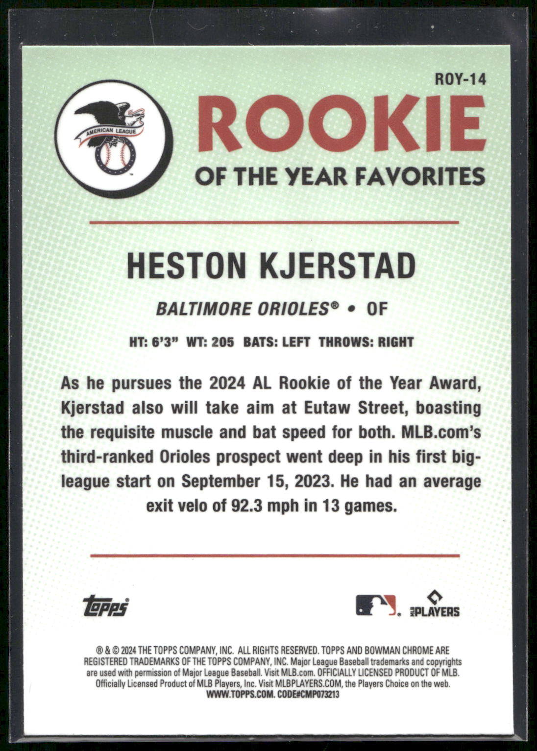 2024 Bowman #ROY-14 Heston Kjerstad Rookie of the Year Favorites