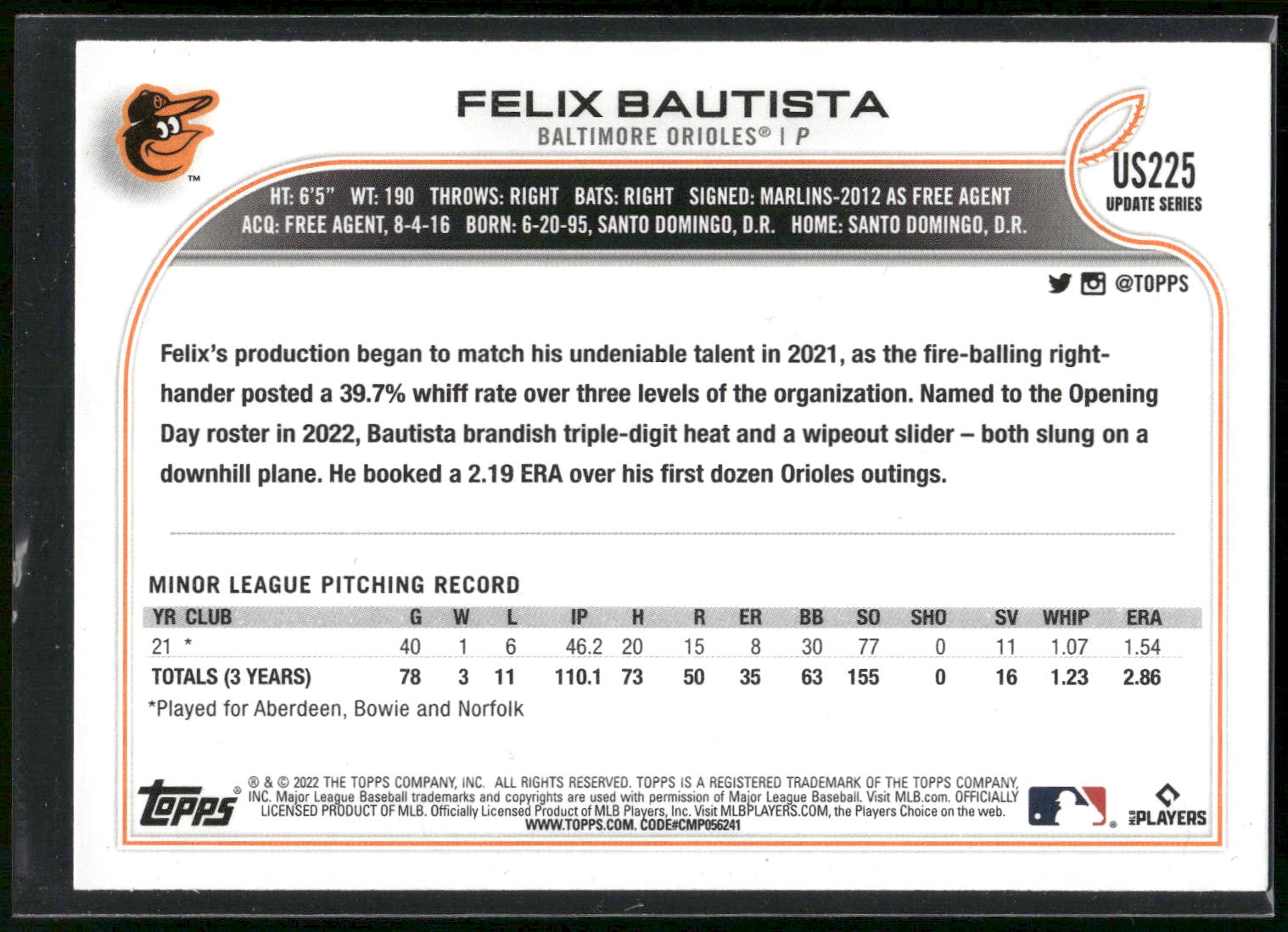 2022 Topps Update #US225 Felix Bautista
