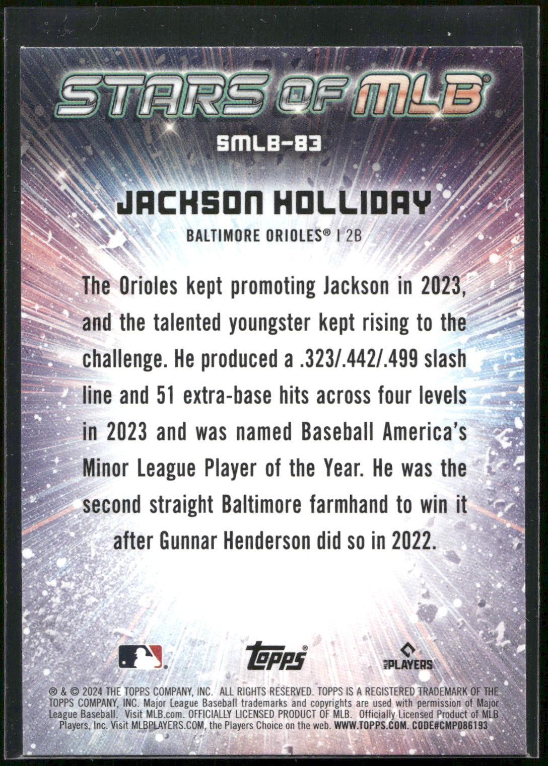 2024 Topps Update #SMLB-83 Jackson Holliday Stars of MLB