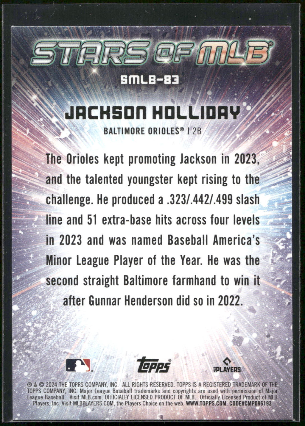 2024 Topps Update #SMLB-83 Jackson Holliday Stars of MLB