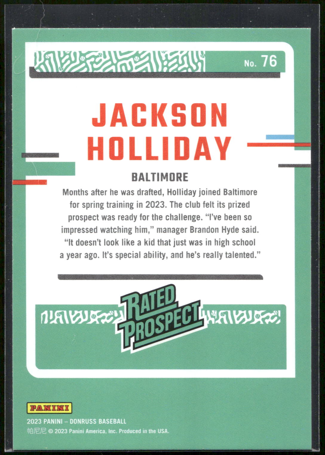 2023 Donruss #76 Jackson Holliday