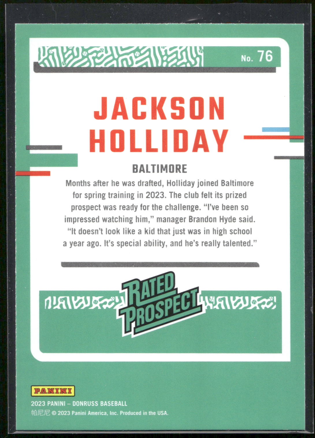 2023 Donruss #76 Jackson Holliday Holo Blue