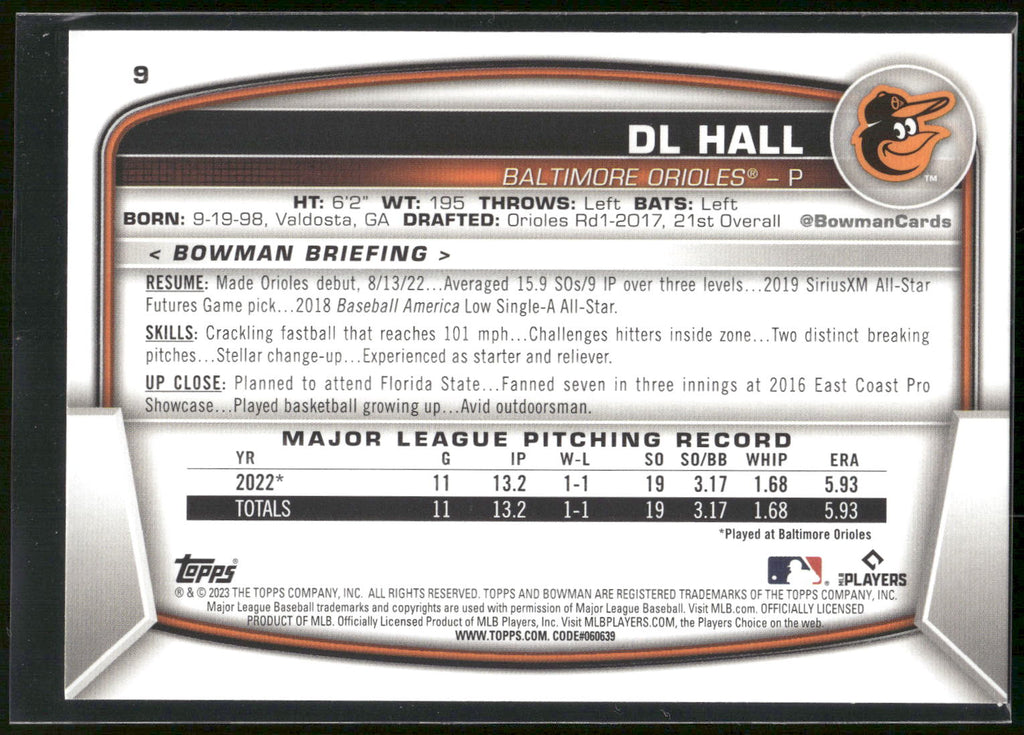 2023 Bowman #9 DL Hall