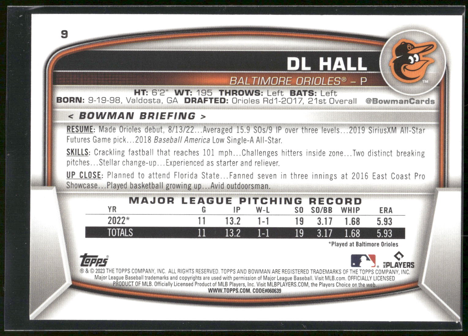 2023 Bowman #9 DL Hall