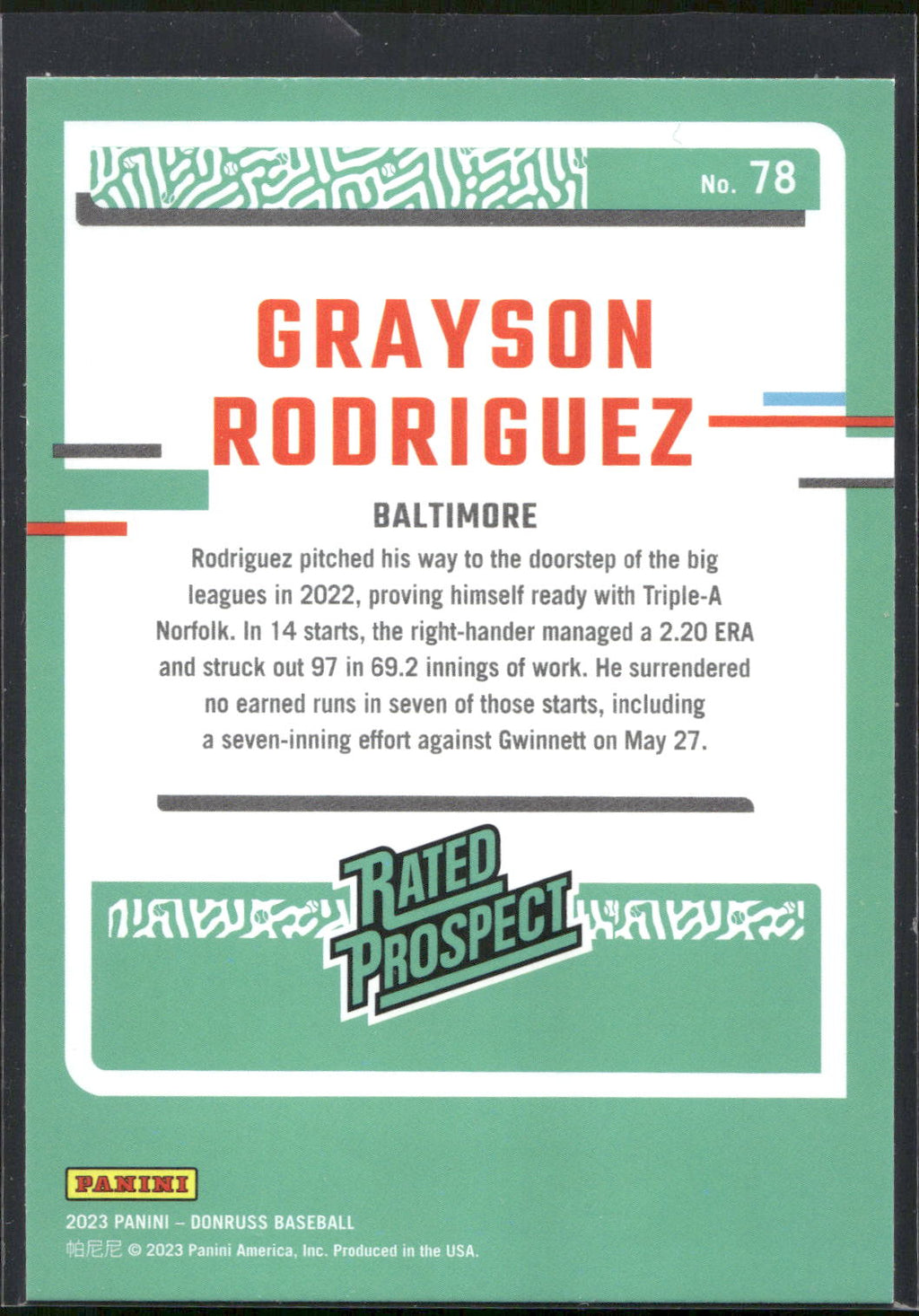 2023 Donruss #78 Grayson Rodriguez