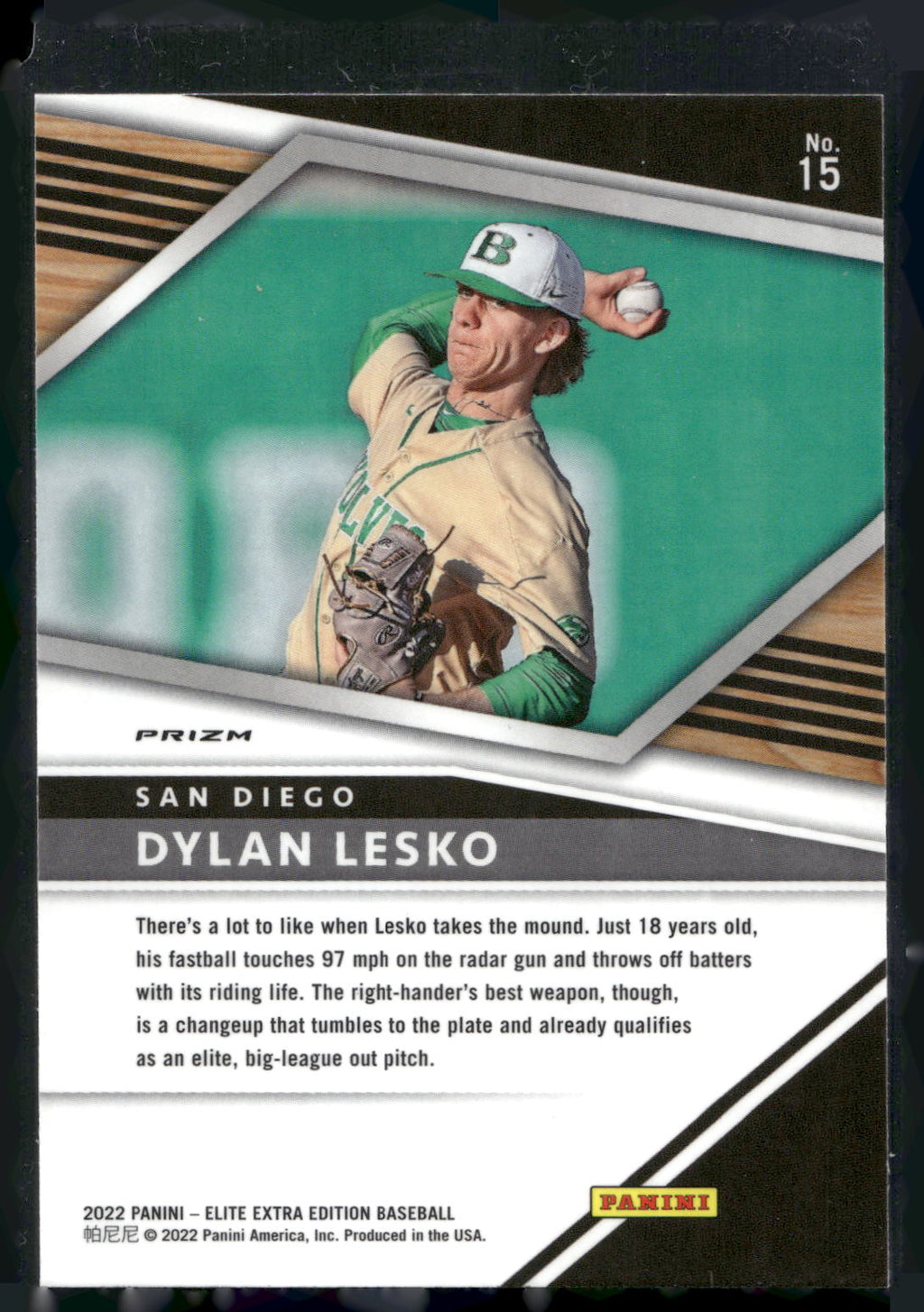 2022 Panini Elite Extra Edition #15 Dylan Lesko Optic Holo