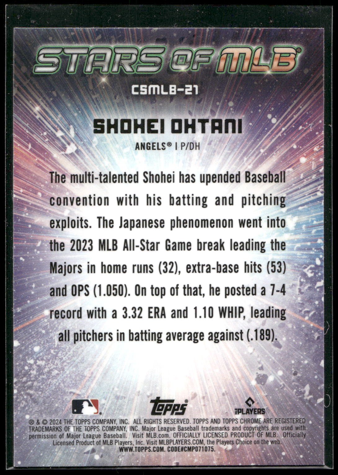 2024 Topps #CSMLB-21 Shohei Ohtani Stars of MLB Chrome