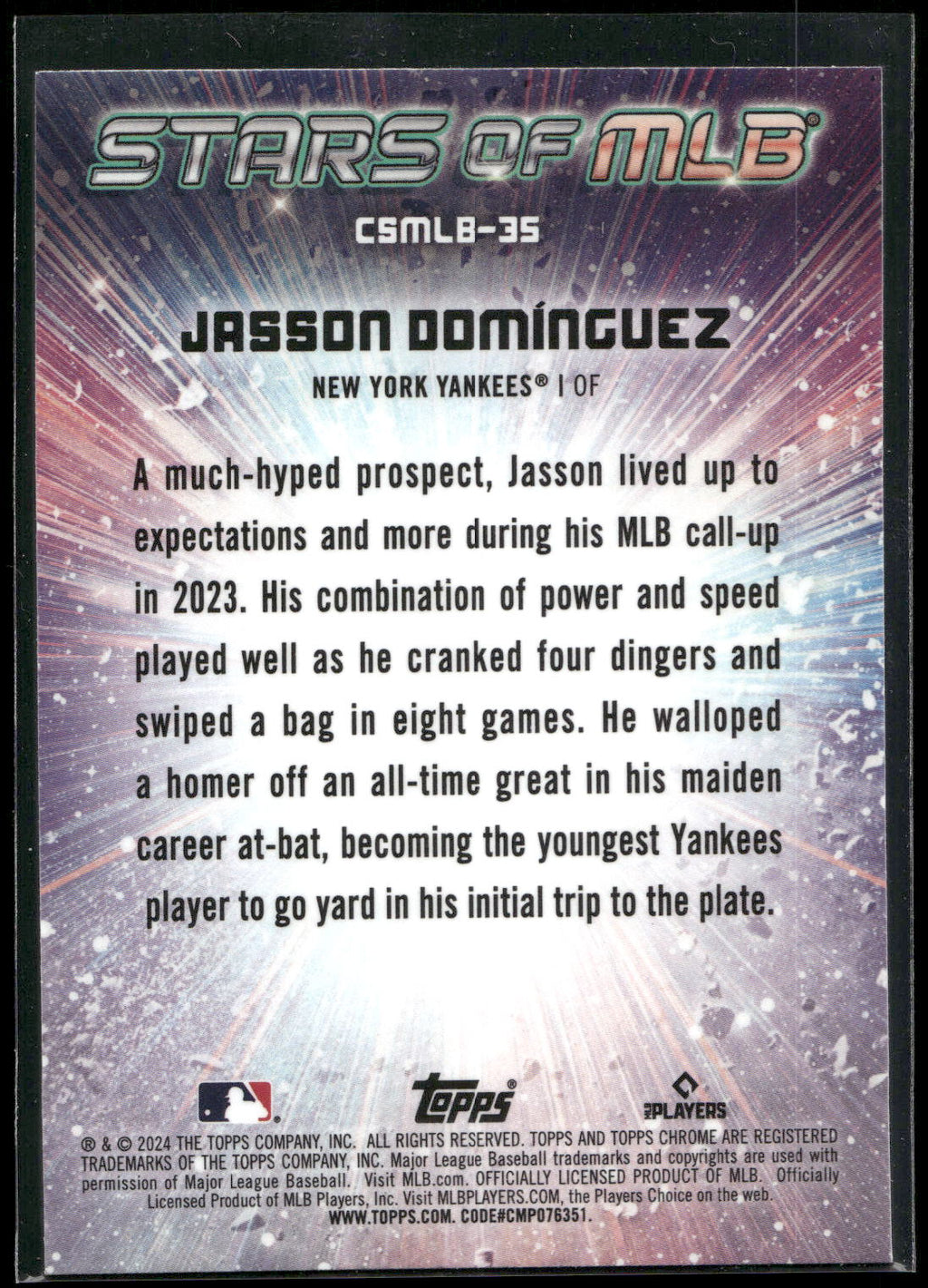 2024 Topps #CSMLB-35 Jasson Domínguez Stars of MLB Chrome