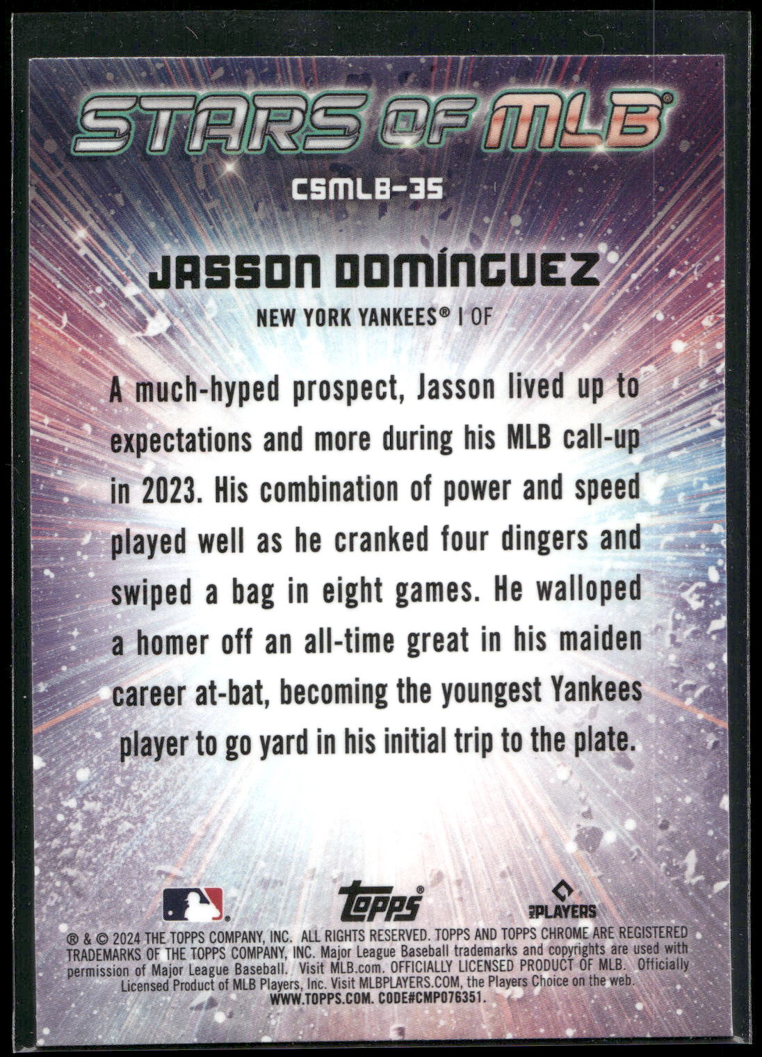 2024 Topps #CSMLB-35 Jasson Domínguez Stars of MLB Chrome