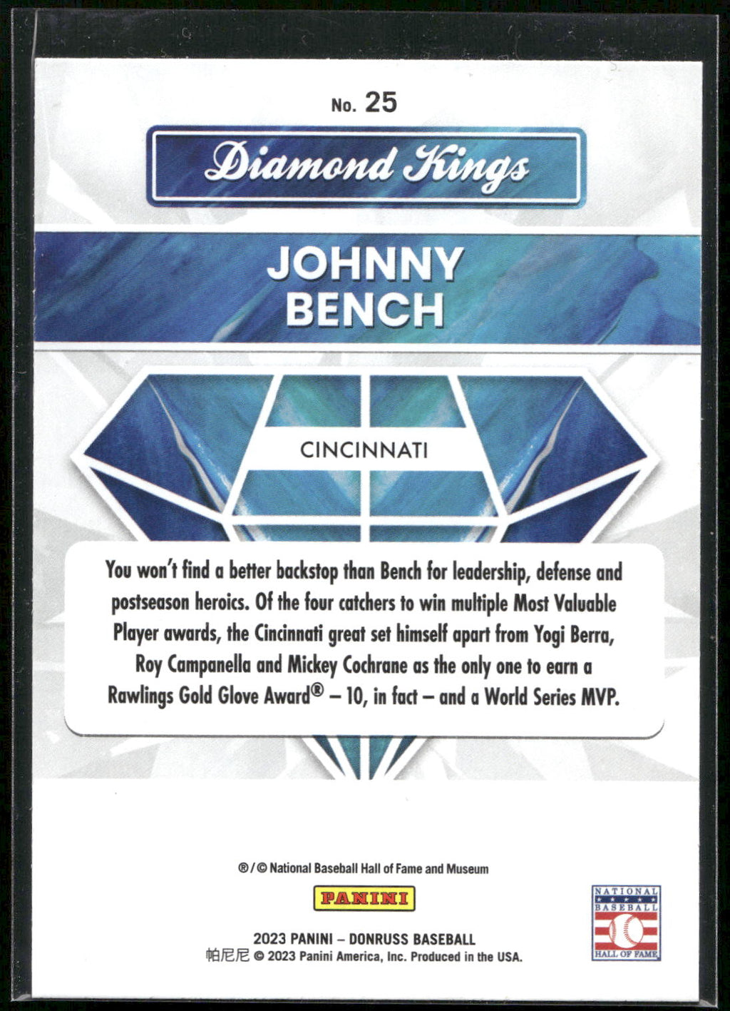 2023 Donruss #25 Johnny Bench Holo Blue