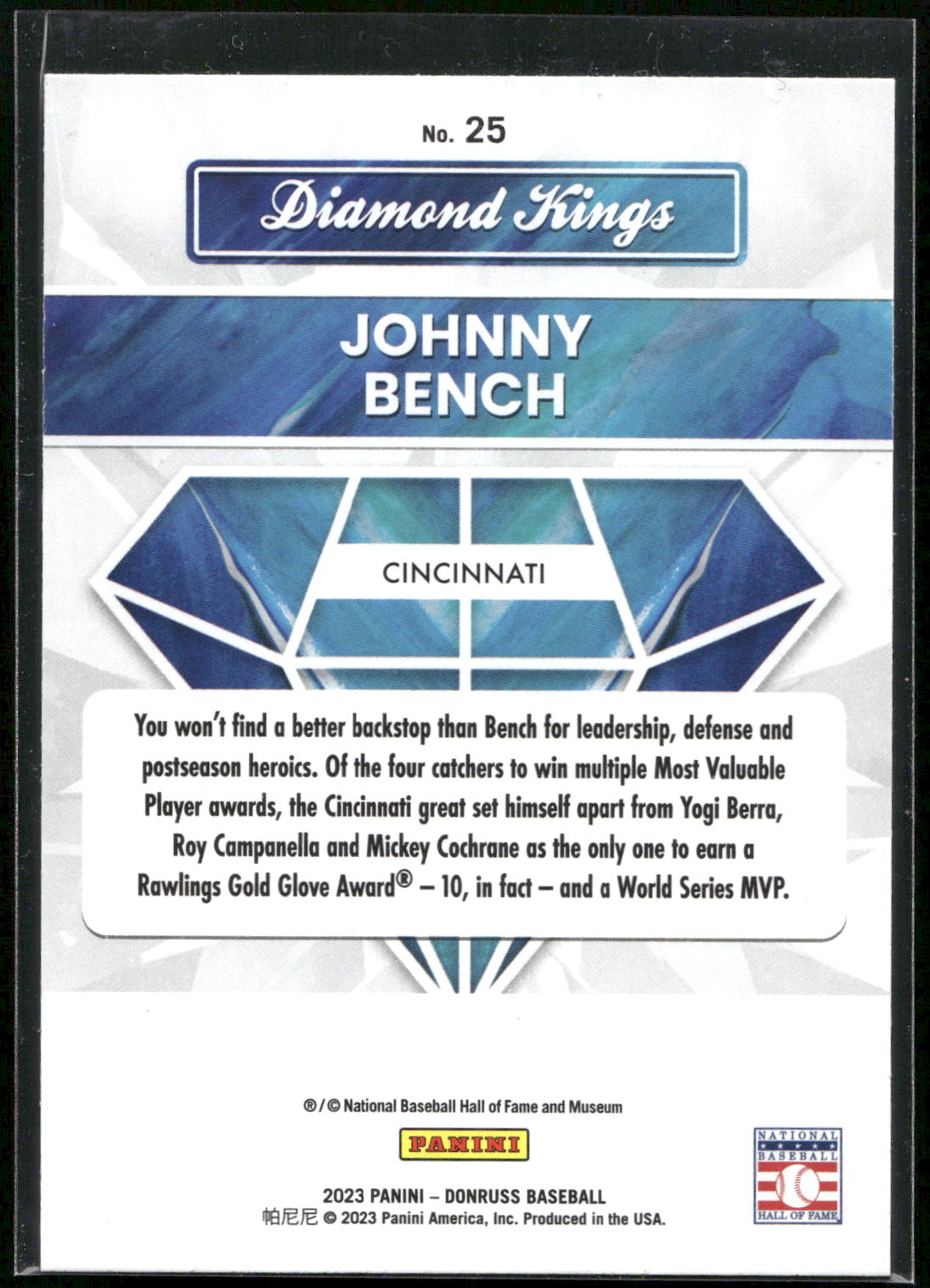 2023 Donruss #25 Johnny Bench Holo Blue