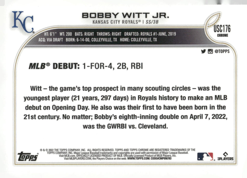 2022 Topps Chrome Update #USC176 Bobby Witt Jr.