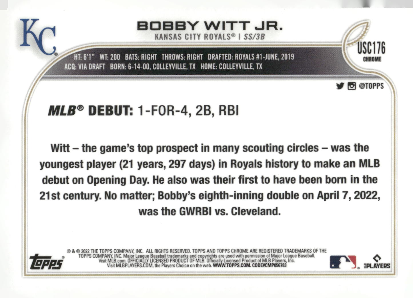 2022 Topps Chrome Update #USC176 Bobby Witt Jr.