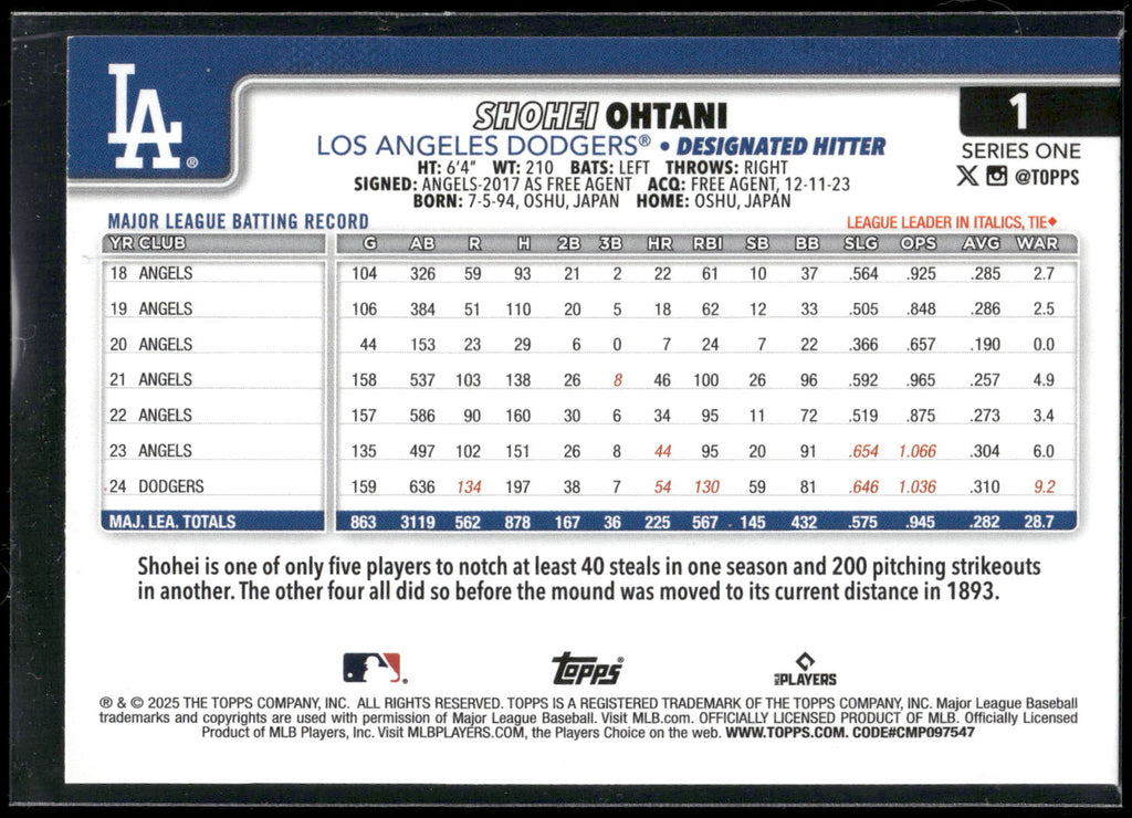 2025 Topps - Rainbow Foil #1 Shohei Ohtani