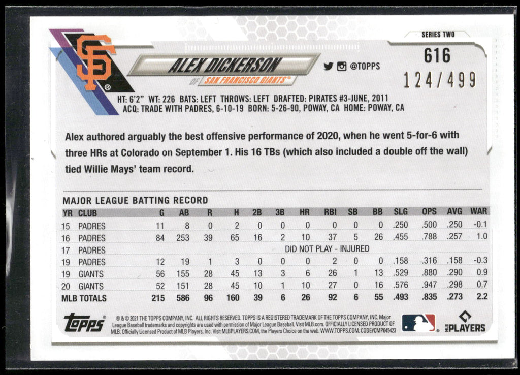 2021 Topps #616 Alex Dickerson Green #/499