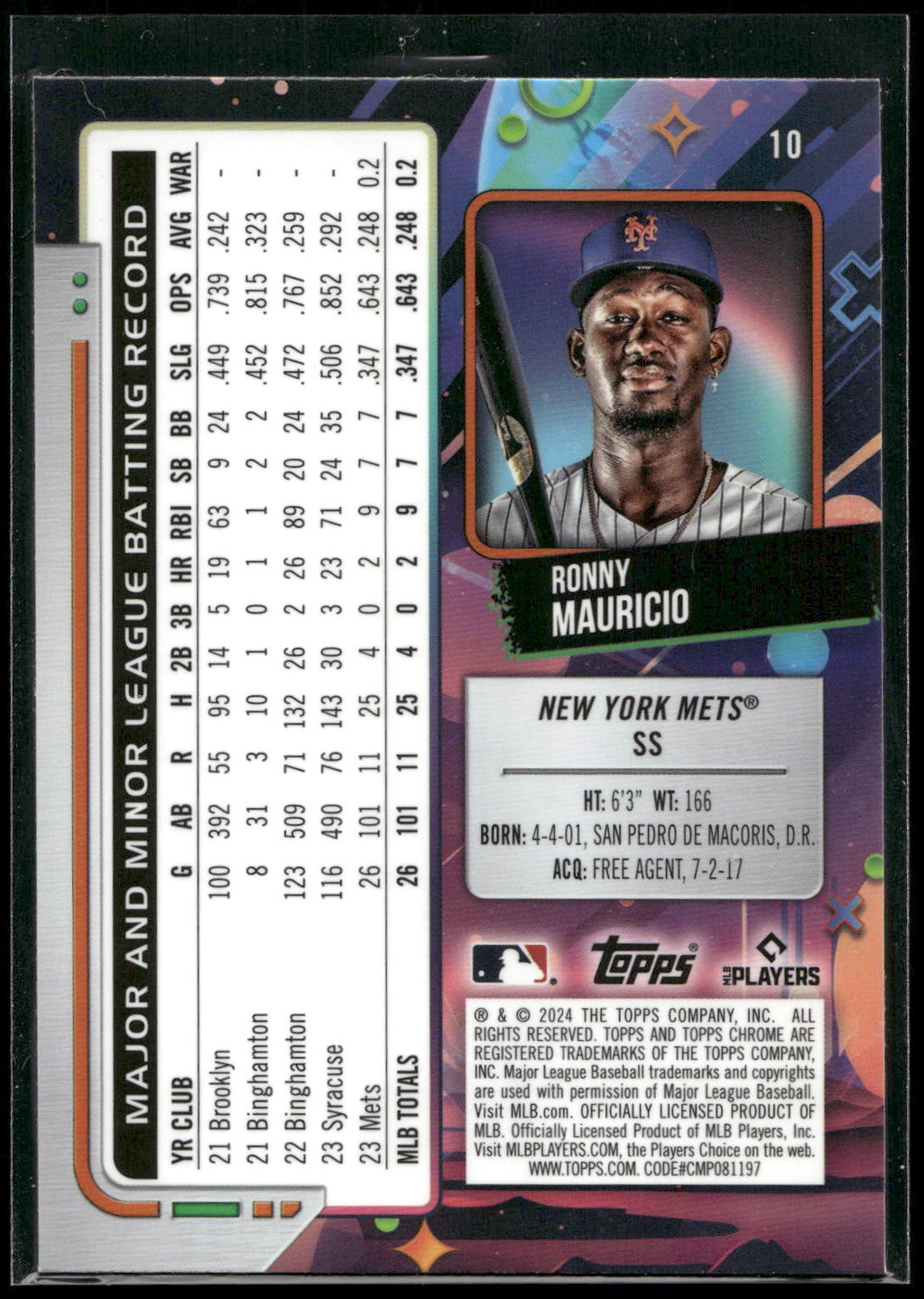 2024 Topps Chrome Cosmic #10 Ronny Mauricio