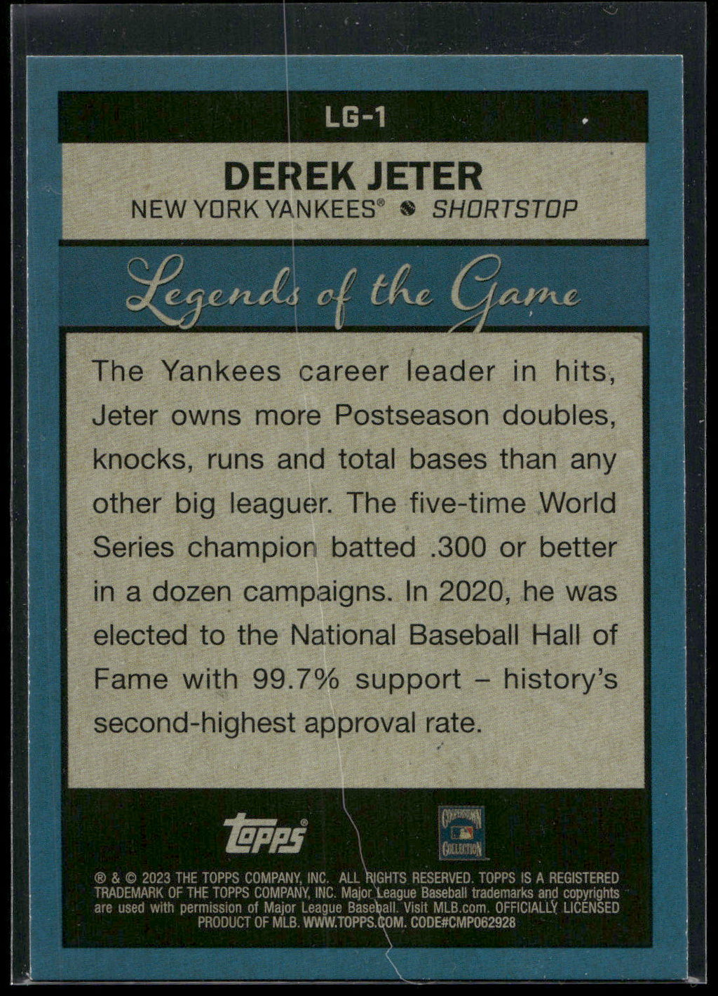 2023 Topps #LG-1 Derek Jeter Legends of the Game