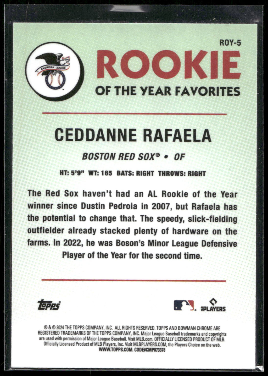 2024 Bowman #ROY-5 Ceddanne Rafaela Rookie of the Year Favorites Mojo Refractors