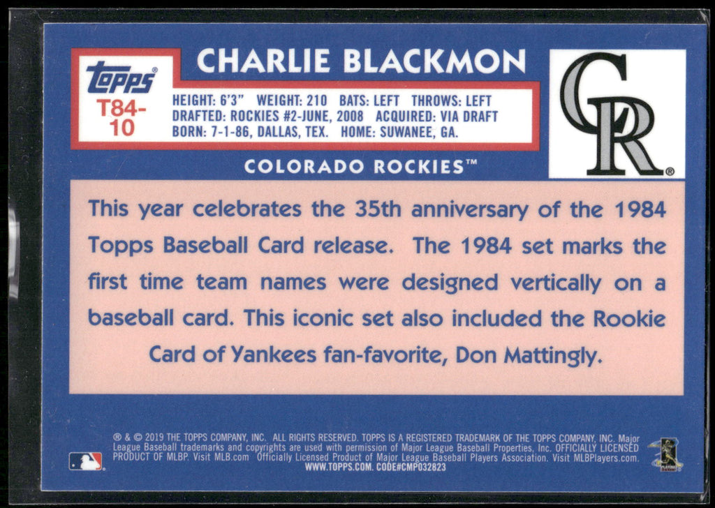 2019 Topps #T84-10 Charlie Blackmon 1984 Topps Baseball 35th Anniversary Chrome