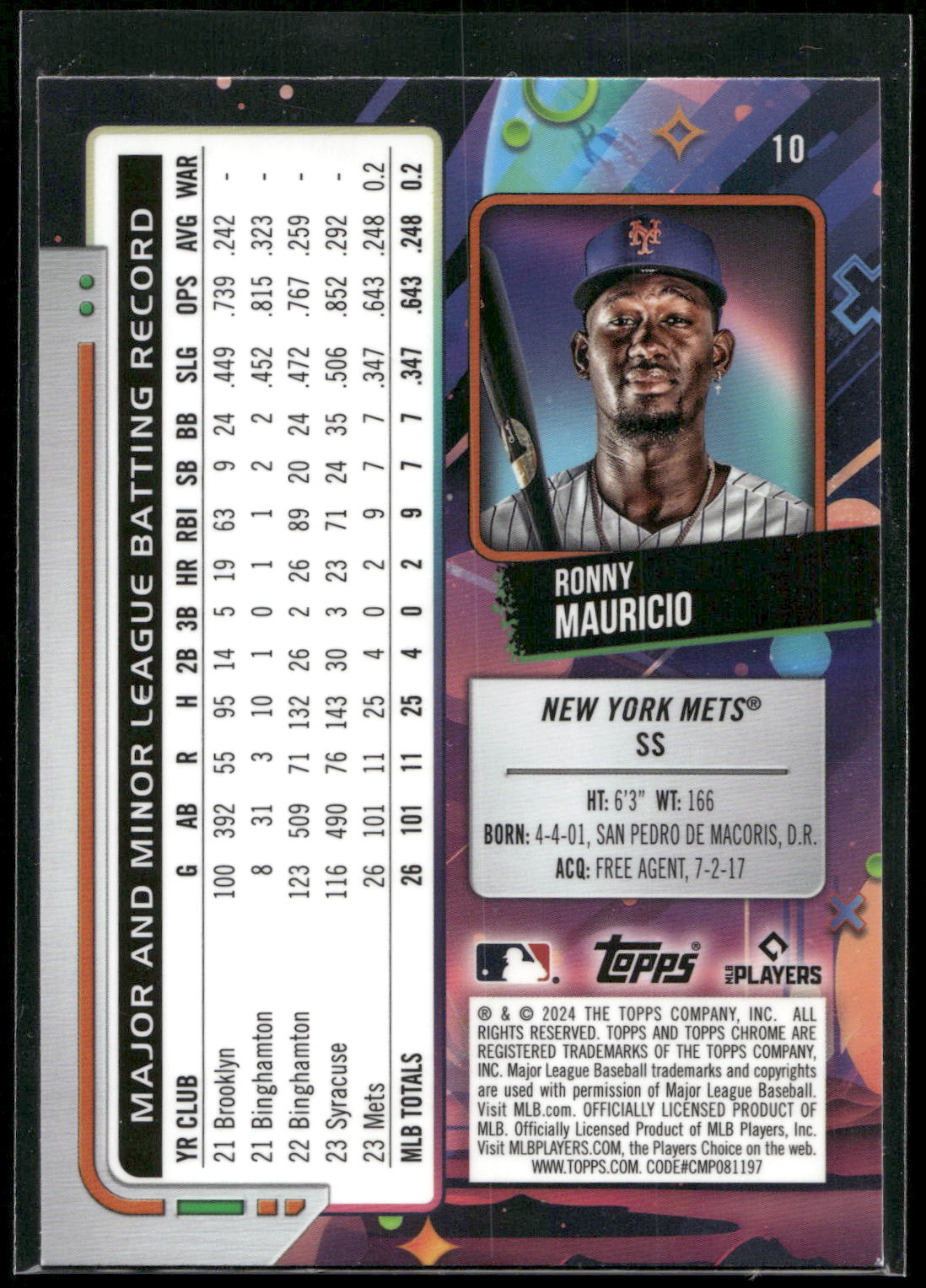 2024 Topps Chrome Cosmic #10 Ronny Mauricio