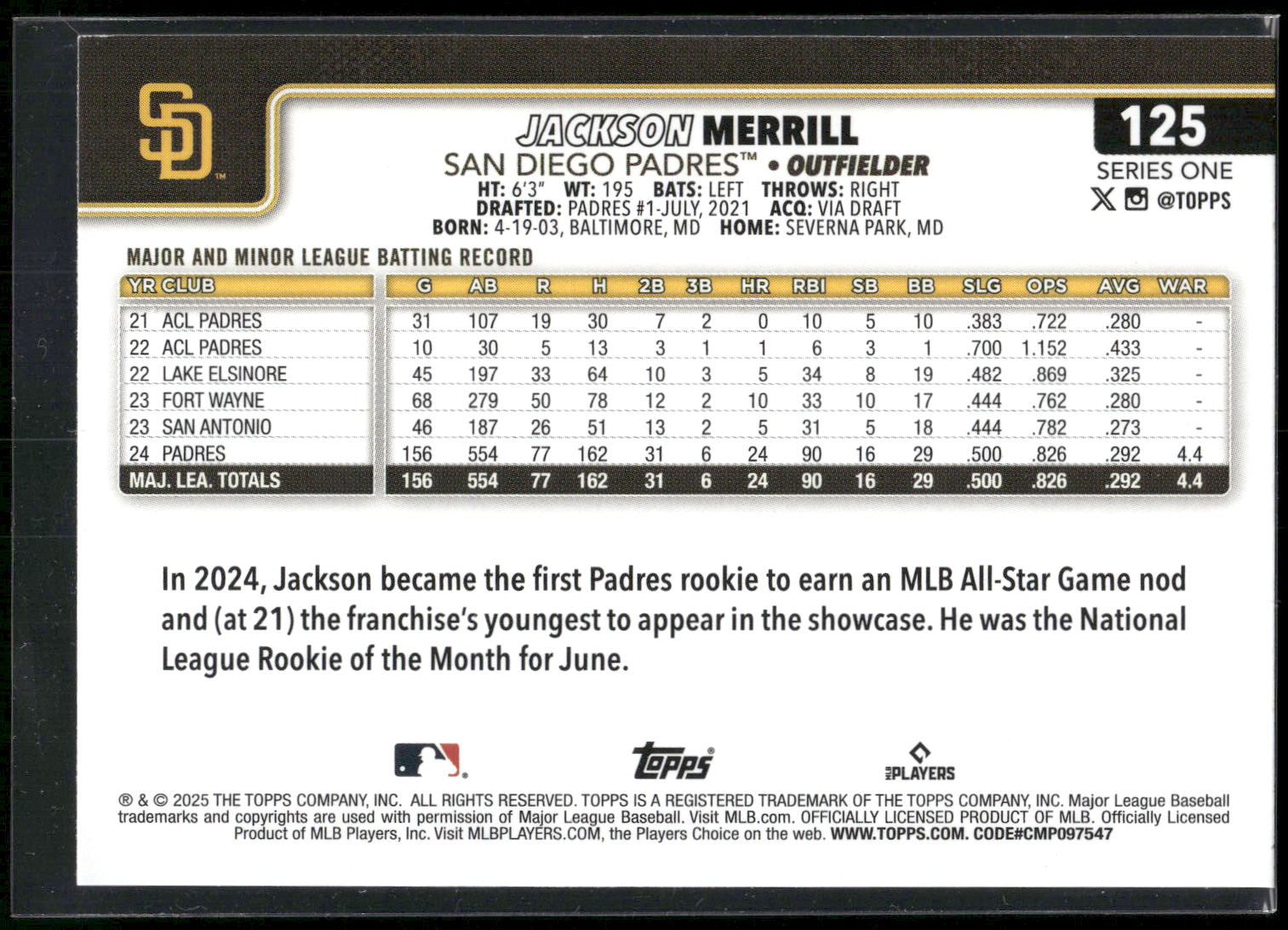 2025 Topps #125 Jackson Merrill