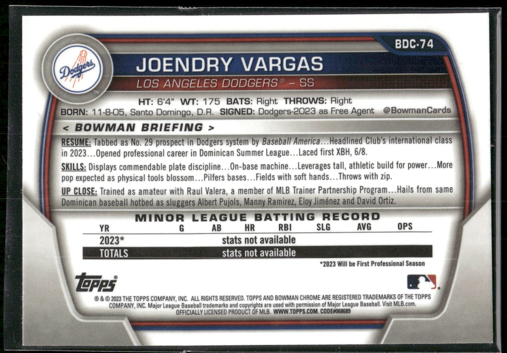 2023 Bowman Draft #BDC-74 Joendry Vargas Chrome Purple Refractor #/250