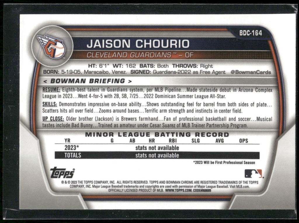 2023 Bowman Draft #BDC-164 Jaison Chourio Chrome Refractor