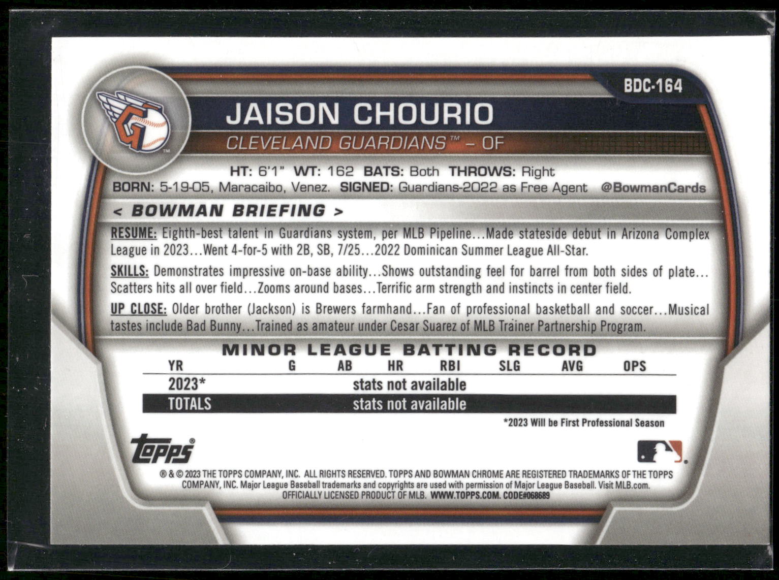 2023 Bowman Draft #BDC-164 Jaison Chourio Chrome Refractor