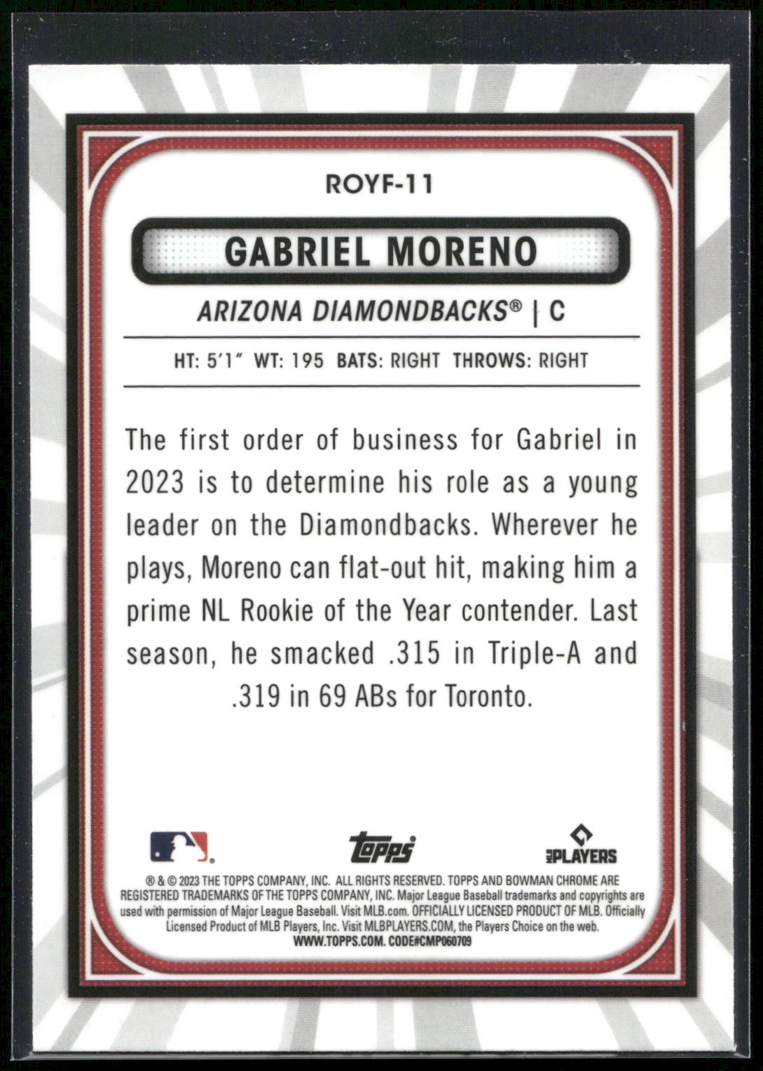 2023 Bowman #ROYF-11 Gabriel Moreno Rookie of the Year Favorites