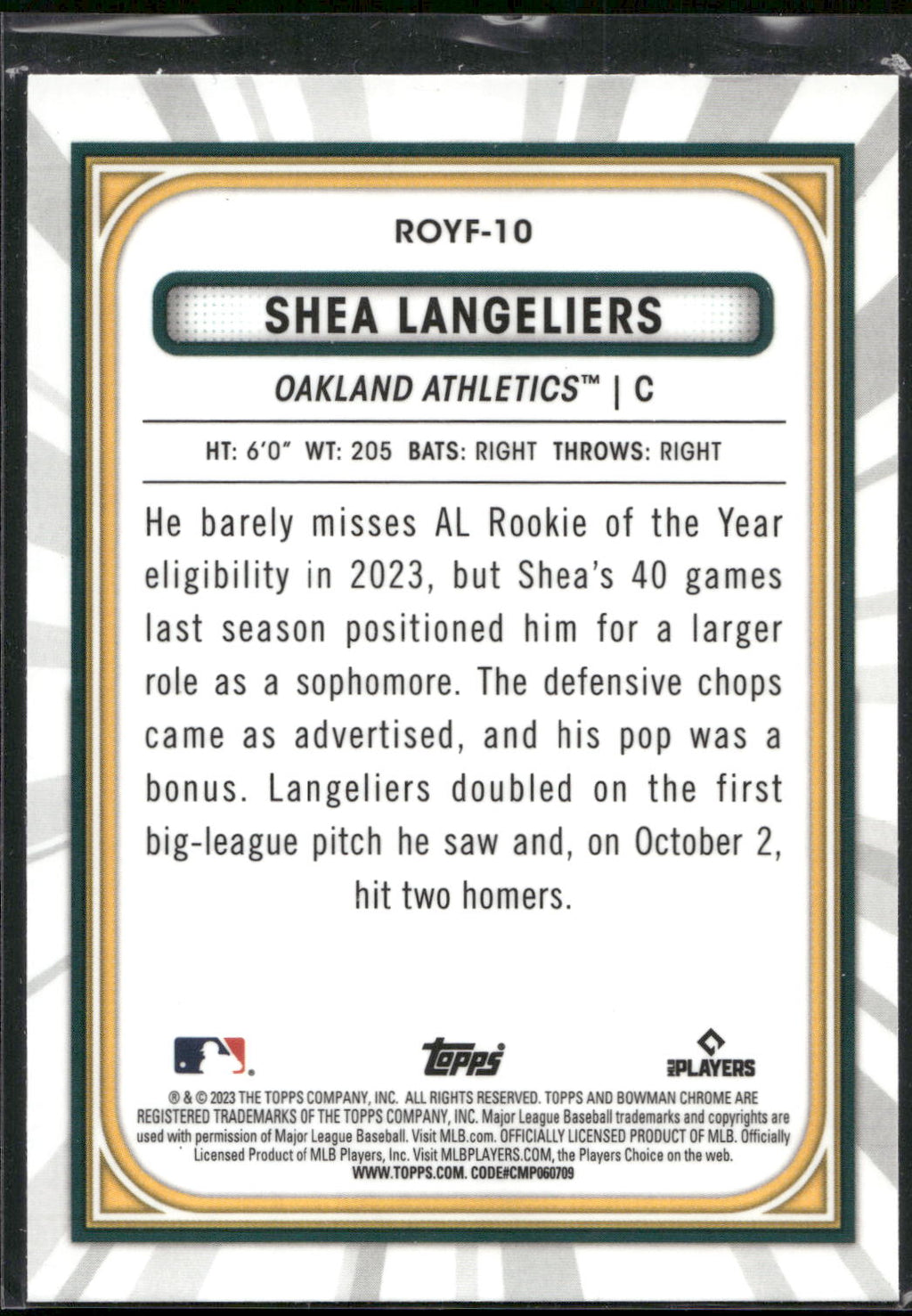 2023 Bowman #ROYF-10 Shea Langeliers Rookie of the Year Favorites