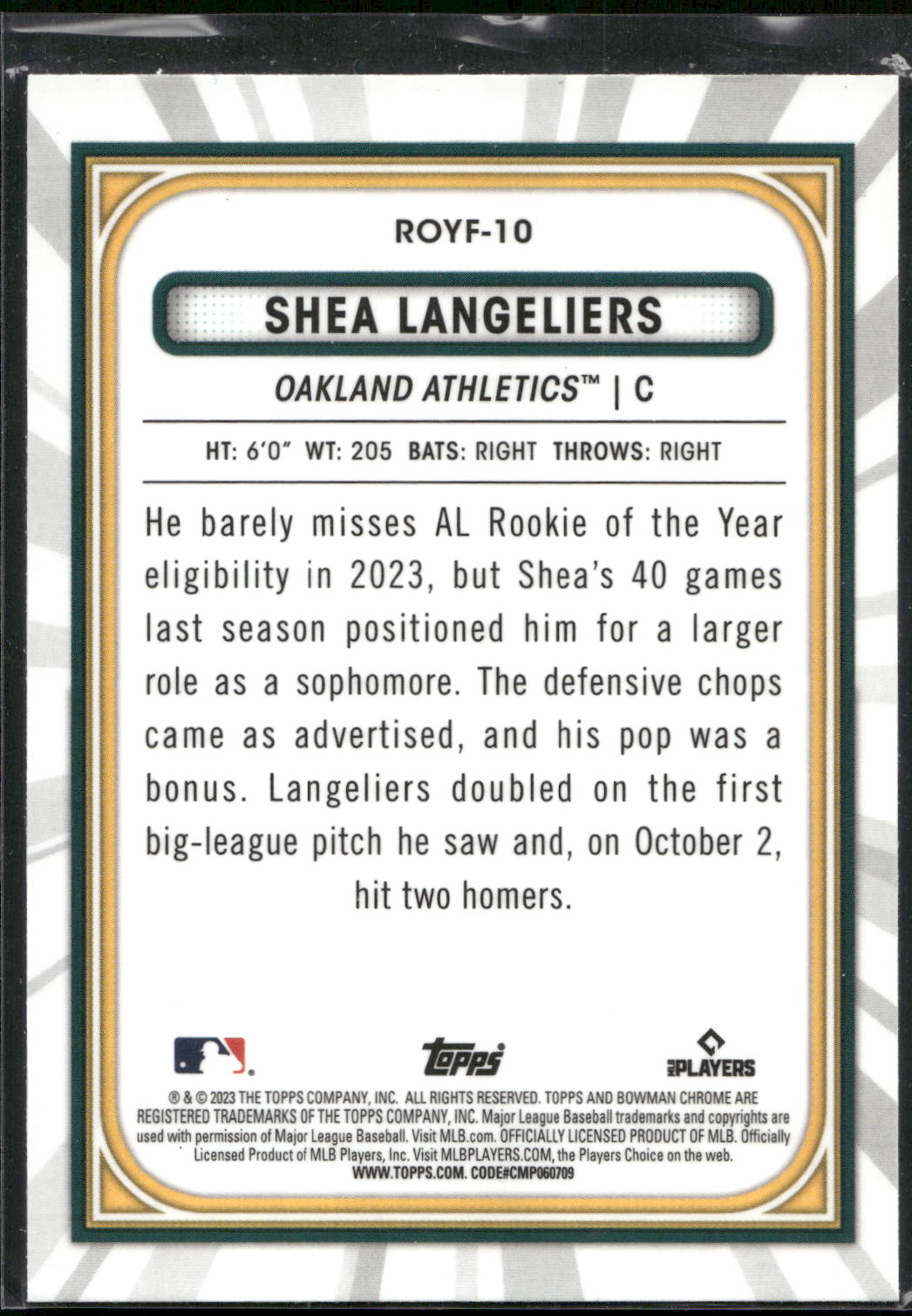2023 Bowman #ROYF-10 Shea Langeliers Rookie of the Year Favorites