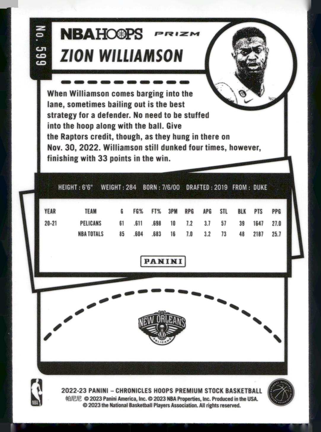 2022-23 Panini Chronicles #599 Zion Williamson Silver