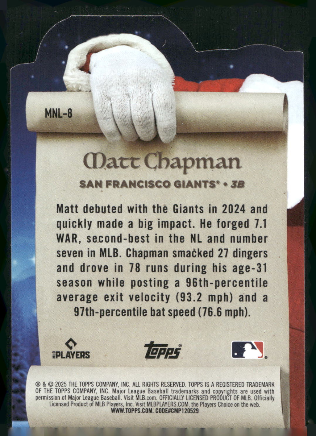 2025 Topps Holiday #MNL-8 Matt Chapman Making the Nice List