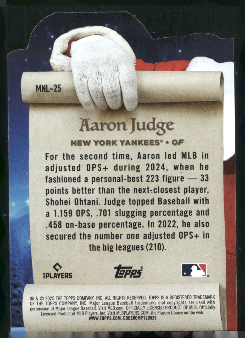 2025 Topps Holiday #MNL-25 Aaron Judge Making the Nice List