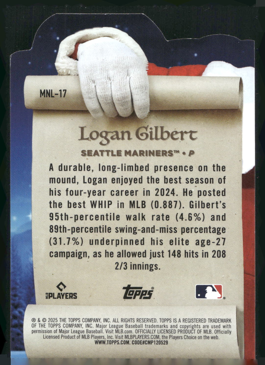 2025 Topps Holiday #MNL-17 Logan Gilbert Making the Nice List