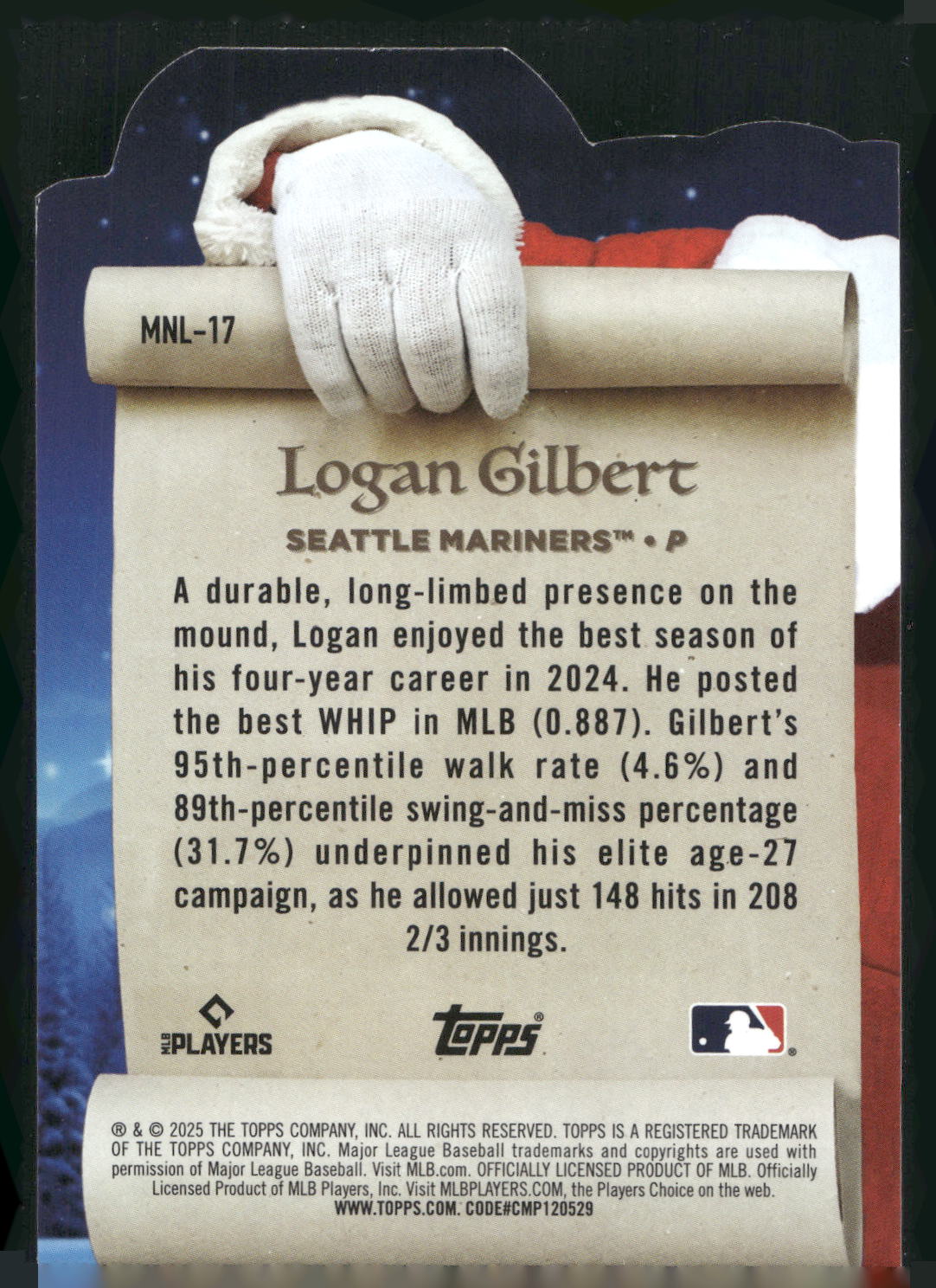 2025 Topps Holiday #MNL-17 Logan Gilbert Making the Nice List