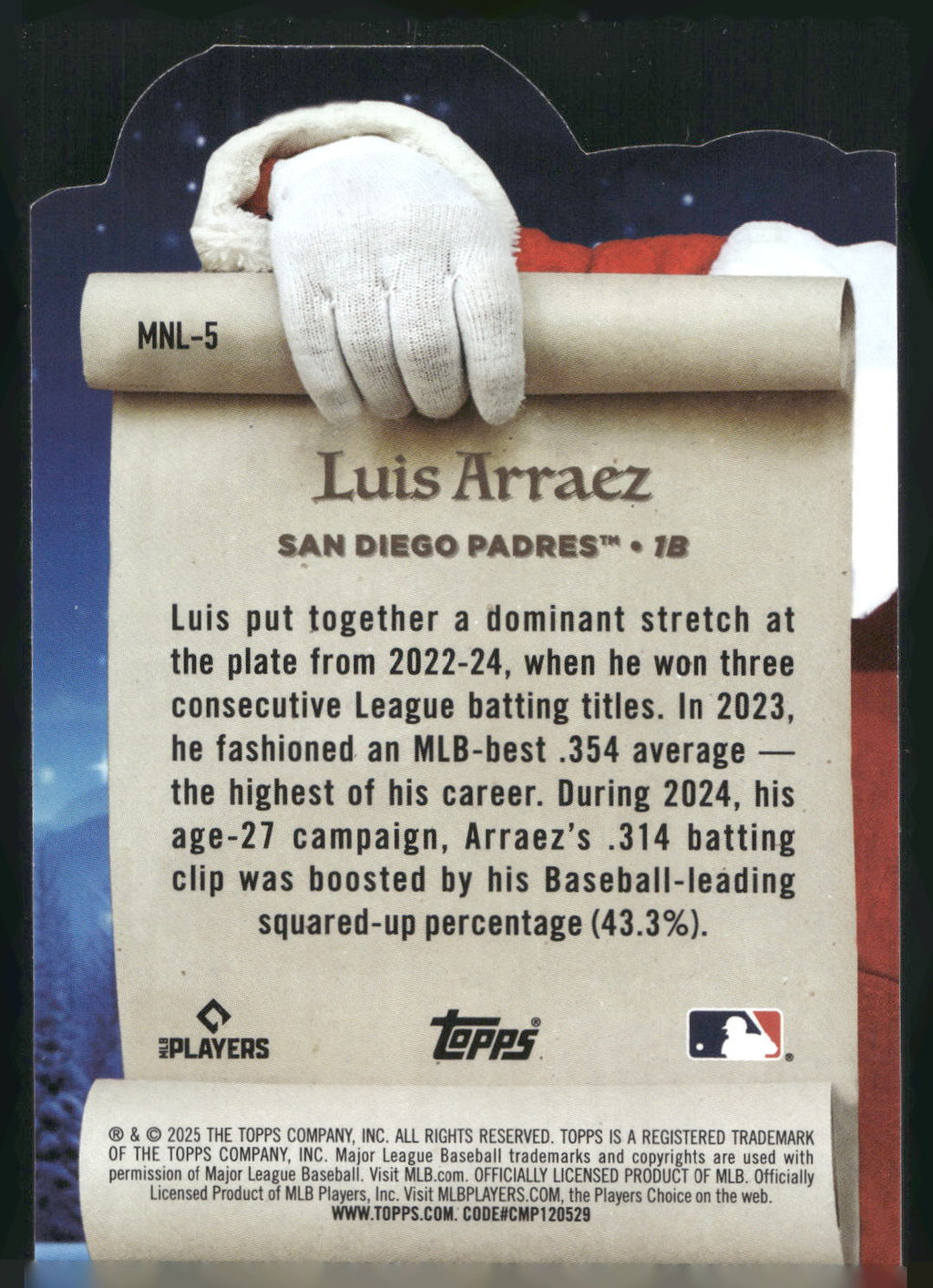 2025 Topps Holiday #MNL-5 Luis Arraez Making the Nice List