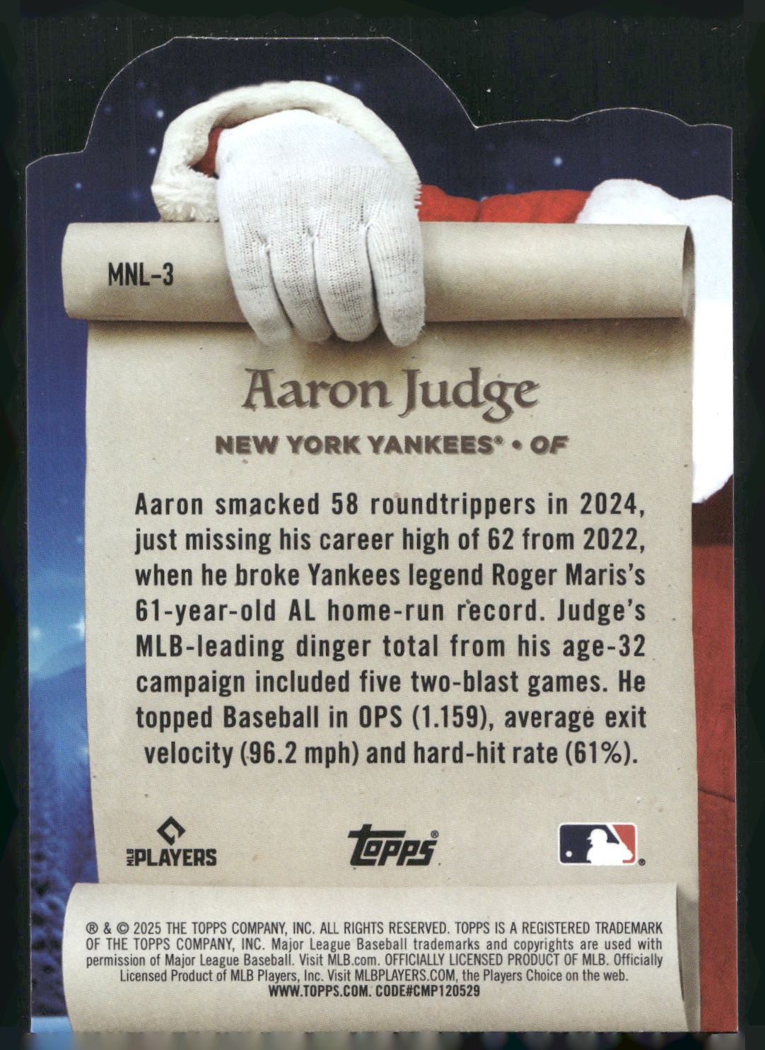 2025 Topps Holiday #MNL-3 Aaron Judge Making the Nice List