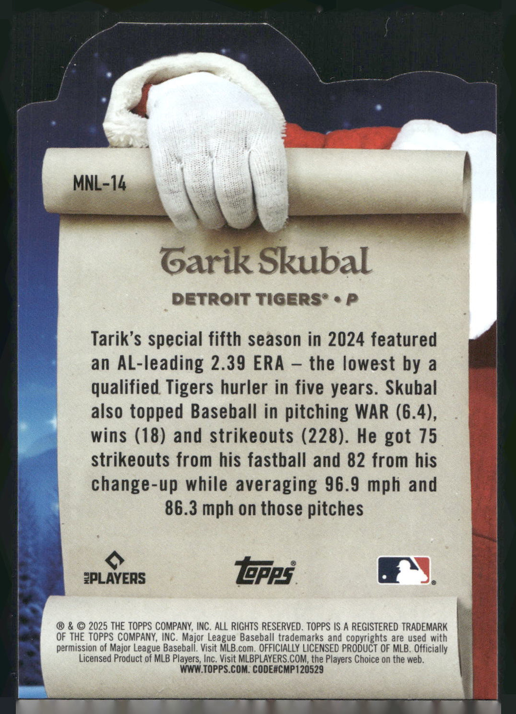 2025 Topps Holiday #MNL-14 Tarik Skubal Making the Nice List